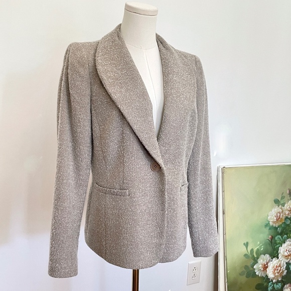 Lafayette 148 Wool Blend Textured Boucle Blazer Sz 8 Neutral Minimalist Jacket - Picture 1 of 13